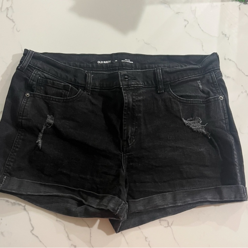 Old Navy Black Jean Shorts with Distressed Details size 14